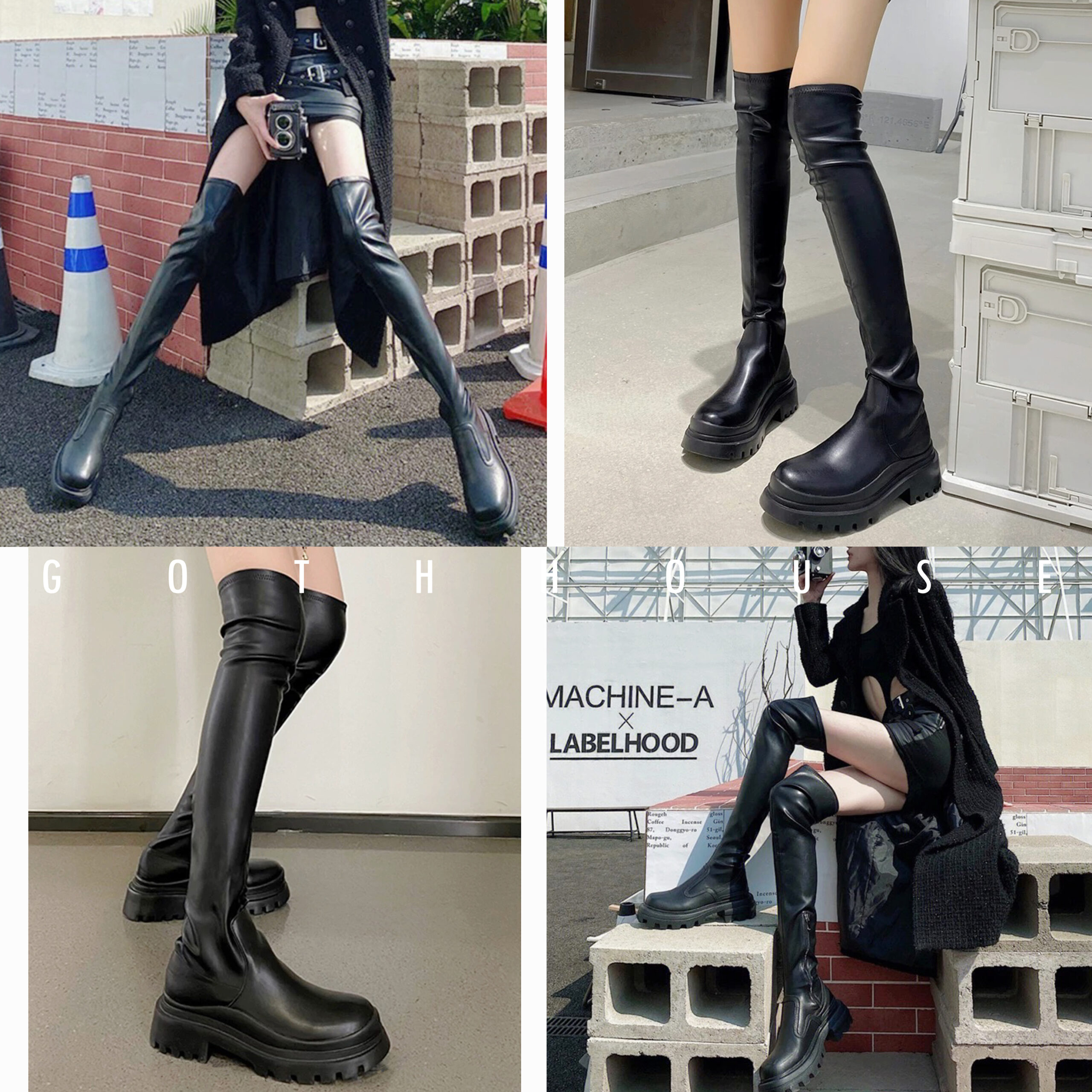 Attitude Over-Knee Boots - GOTHHOUSE